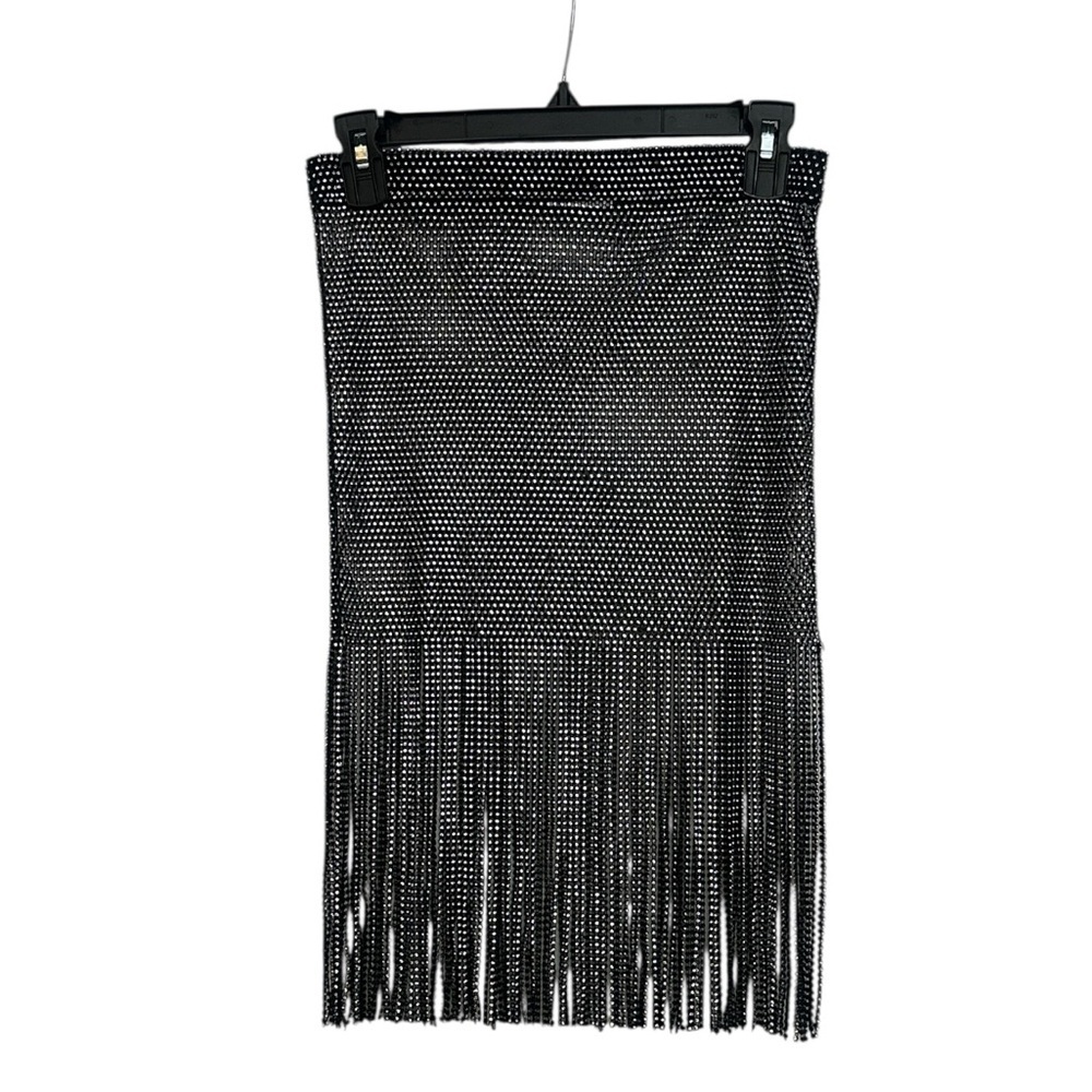 Dries Van Noten Crystal Mesh Fringe Skirt Size 38